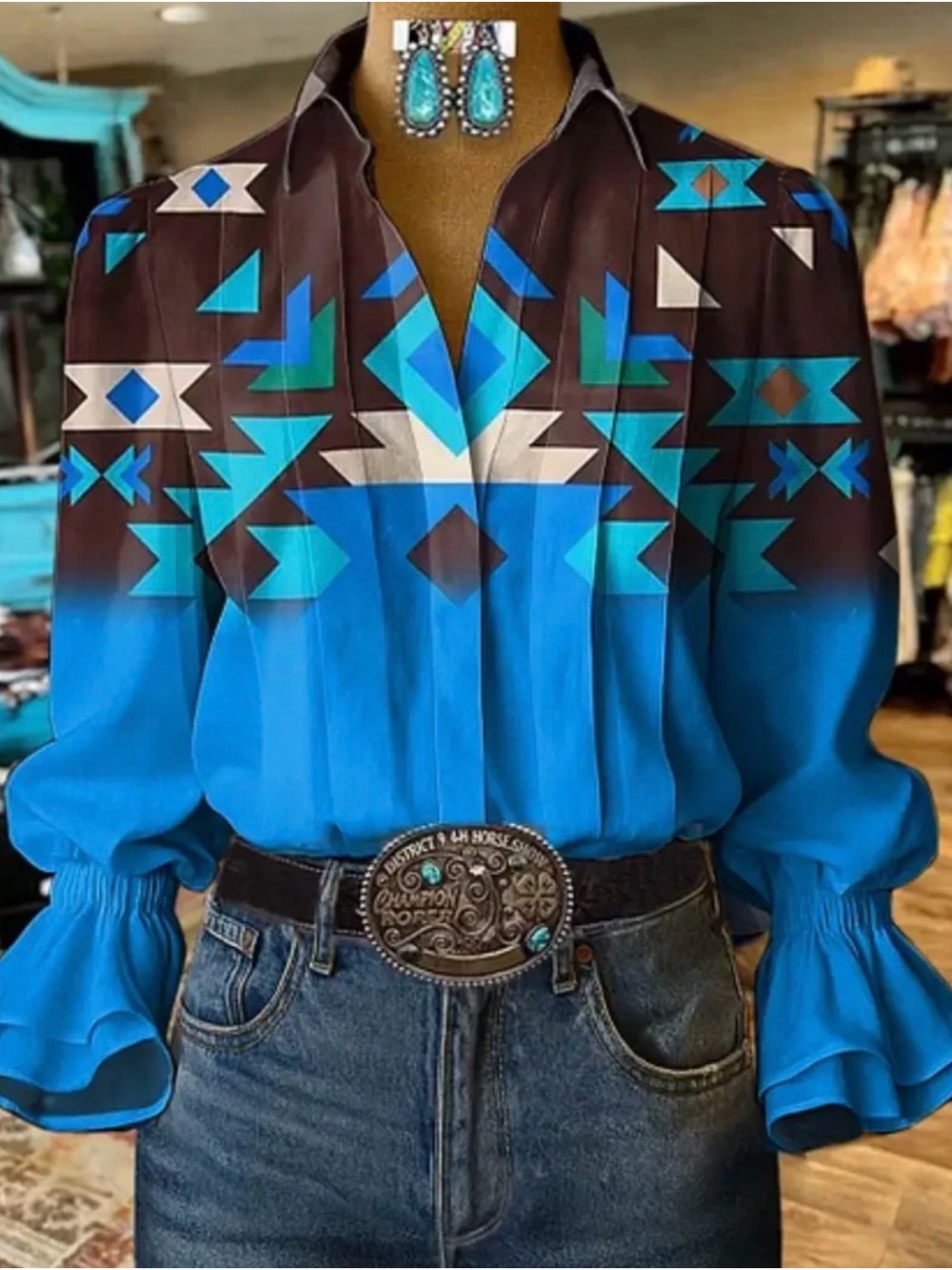 Boutique Western Aztec Ombre Blouse | XXS NWOT